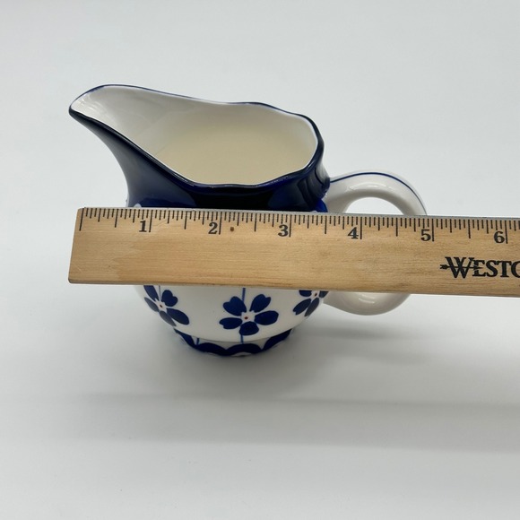 Signature Housewares Blue Pottery Pitcher‎ Creamer Blue & White Polish Style - Picture 4 of 6